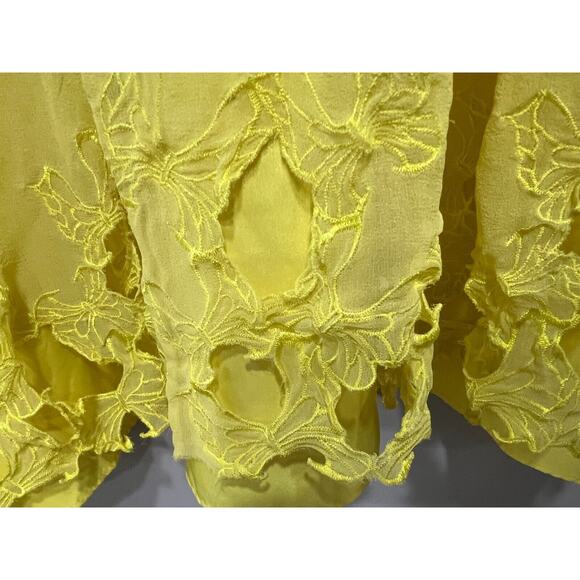 Venus 100% Silk Butterfly embroidery pleated detail Yellow Dress lined size 14 - Picture 11 of 12